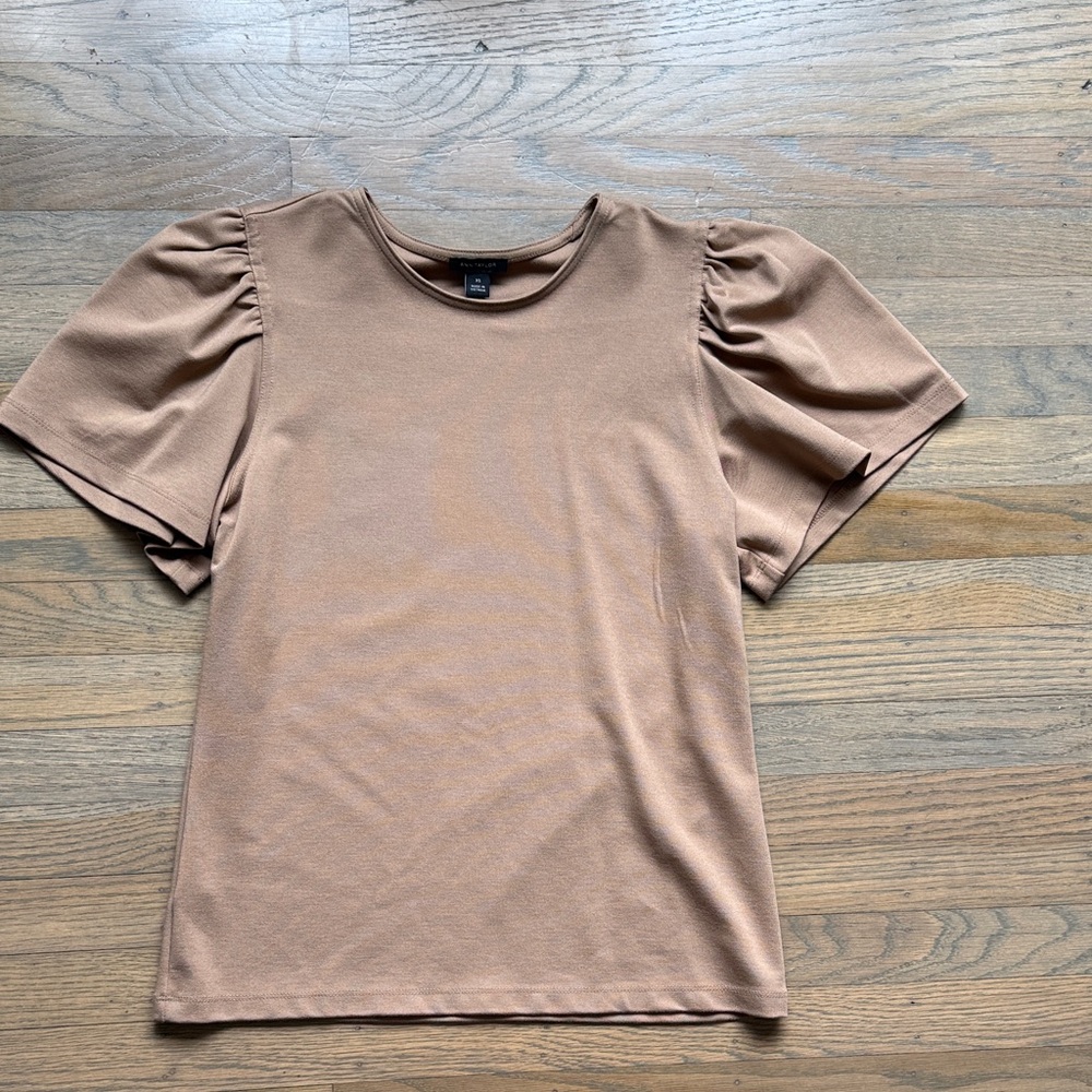 Ann Taylor - Ponte Puff Sleeve Top In Spiced Taupe size XS